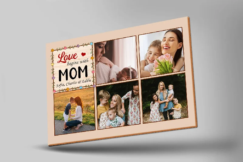 Personalized Mom Canvas| Love Begins With Mom Photo Collage Wall Art| Mother's Day Gift for Mom| JC839 Personalized Mom Canvas| Love Begins With Mom Photo Collage Wall Art| Mother's Day Gift for Mom| JC839