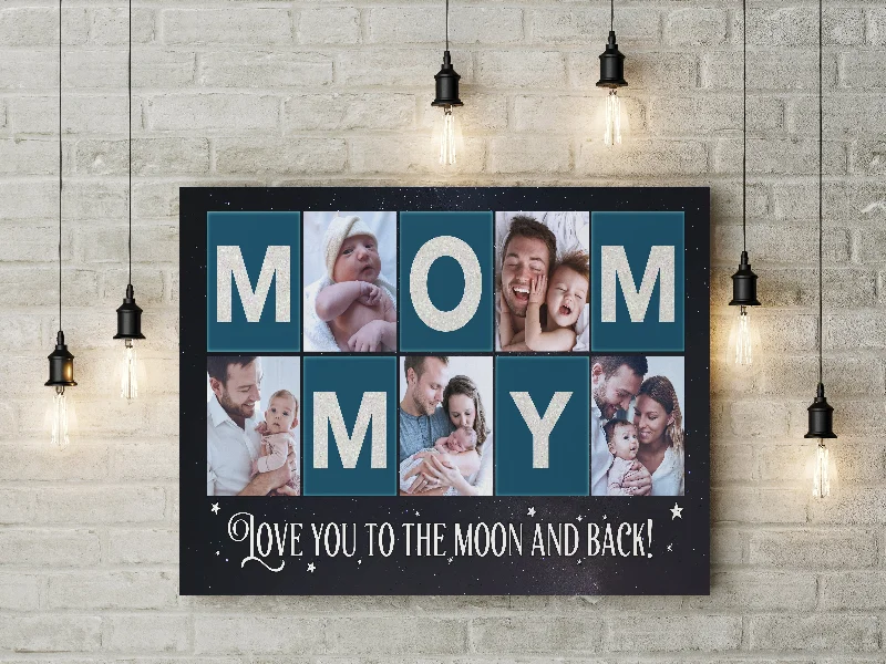 Personalized Mom Canvas Photo Collage, Mommy Love You to The Moon and Back, New Mom Mother's Day Gift| N2471 Personalized Mom Canvas Photo Collage, Mommy Love You to The Moon and Back, New Mom Mother's Day Gift| N2471