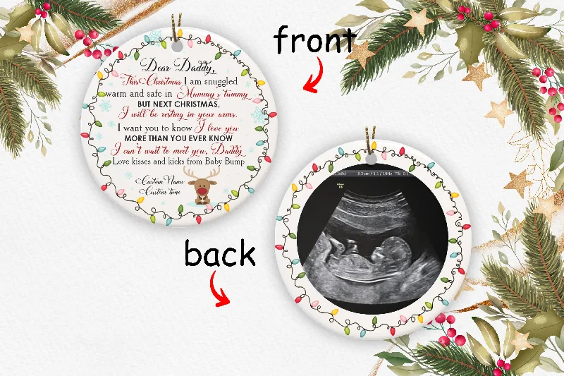 Personalized New Dad Ornament - Custom Sonogram Dear Daddy 2 Sided Circle Ornament Pregnancy Reveal Christmas Present for New Dad Daddy To Be Expecting Father New Baby Ornament - JOR49 Personalized New Dad Ornament - Custom Sonogram Dear Daddy 2 Sided Circle Ornament Pregnancy Reveal Christmas Present for New Dad Daddy To Be Expecting Father New Baby Ornament - JOR49