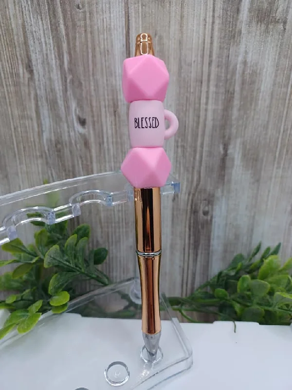 Christmas Lights Pink Blessed Beaded Ink Pen