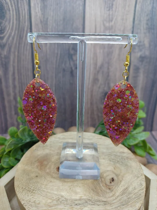 Christmas Dinner Pink Chunky Glitter Reverse Teardrop Acrylic Earrings