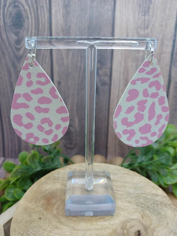 Christmas Cheer Pink Cow Print Leather Style Earrings