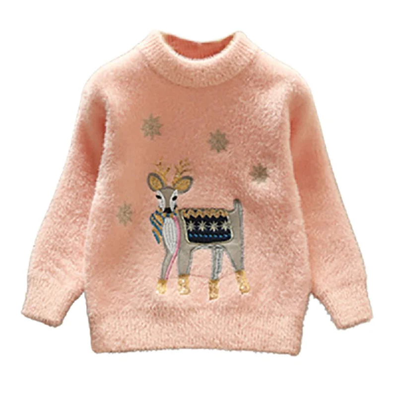 Christmas Winter Scenery Pink Decked Reindeer Warmer Cardigan & Christmas Sweater for toddlers & Kids