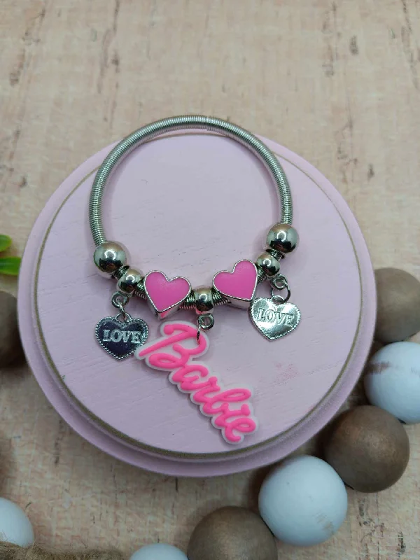 Holiday Lights Pink Doll Themed Bracelet - Silver