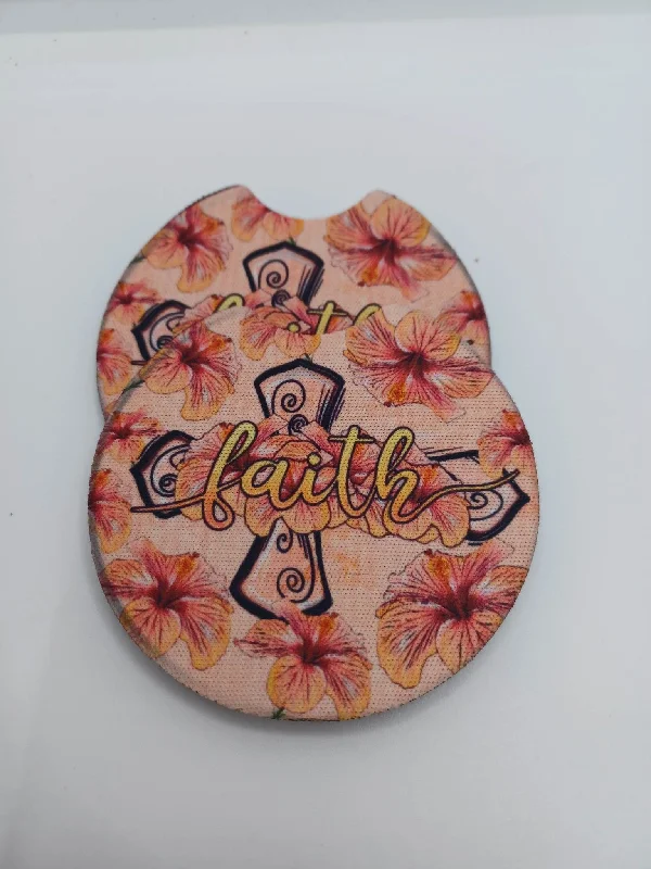 Christmas Holiday Fun Pink Faith Cross Car Coaster Set