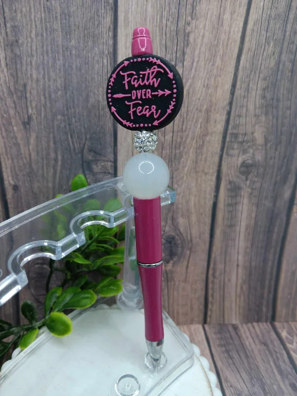 Christmas Eve Pink Faith Over Fear Beaded Ink Pen