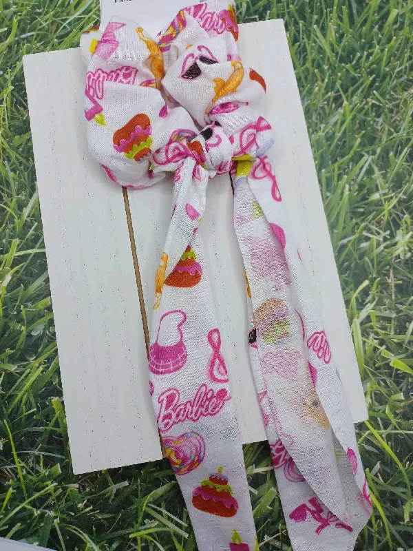 Christmas Traditions Pink Girl w/ Dog Themed Hair Scrunch Scarf