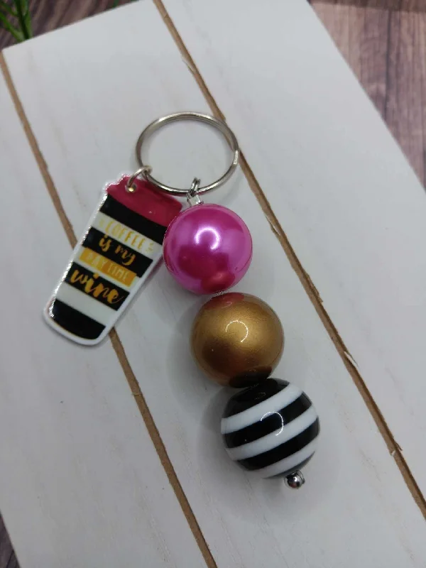 Christmas Church Service Pink, Gold, & Striped Coffee Themed Keychain