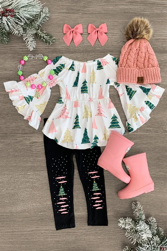 Pink & Green Christmas Tree Legging Set