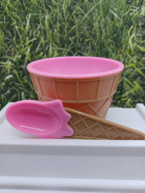 Holiday Season Pink Ice Cream Waffle Cone Bowl w/ Spoon