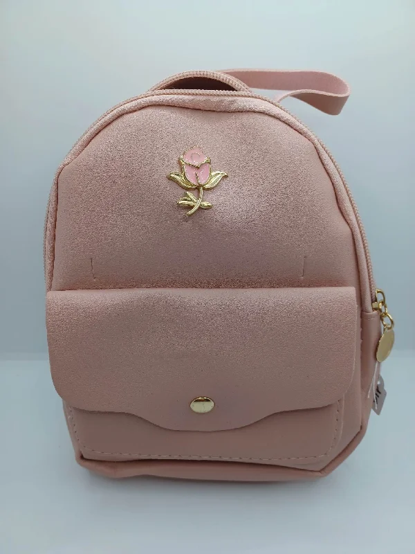 Christmas Gift Packing Station Pink Leather Style Mini Backpack w/ Rose