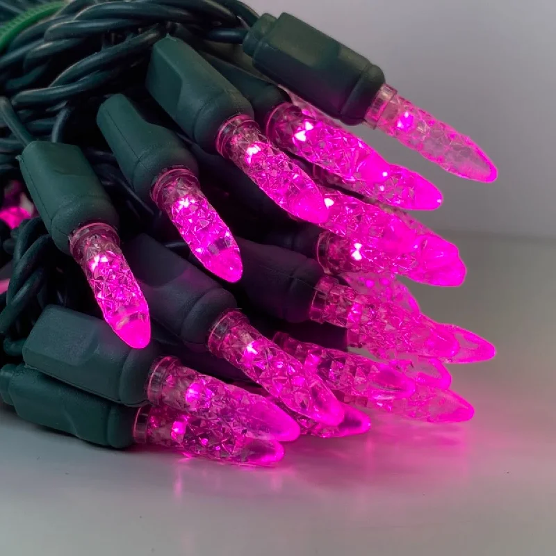 Holiday Lights 50-light  M5 Pink LED Christmas Lights, 4" Spacing Green Wire
