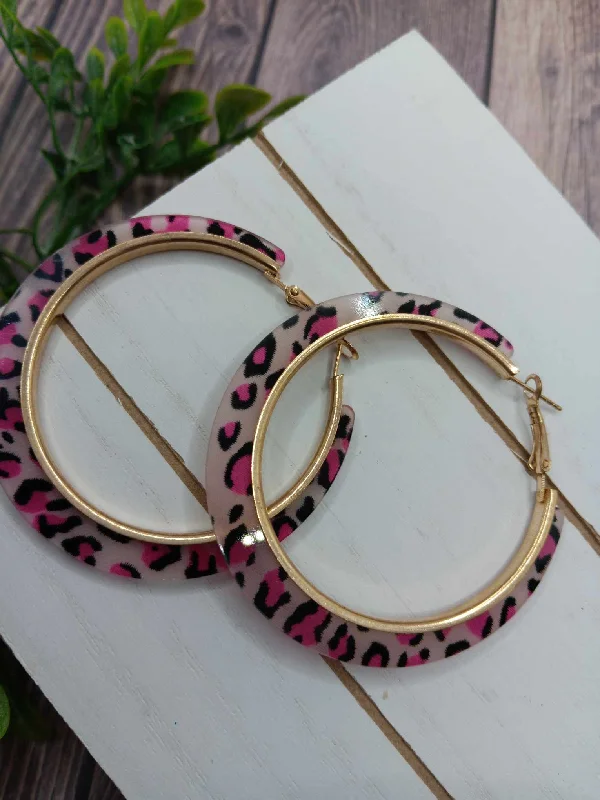 Christmas Festive Snowmen Pink, White, & Black Leopard Style Earrings