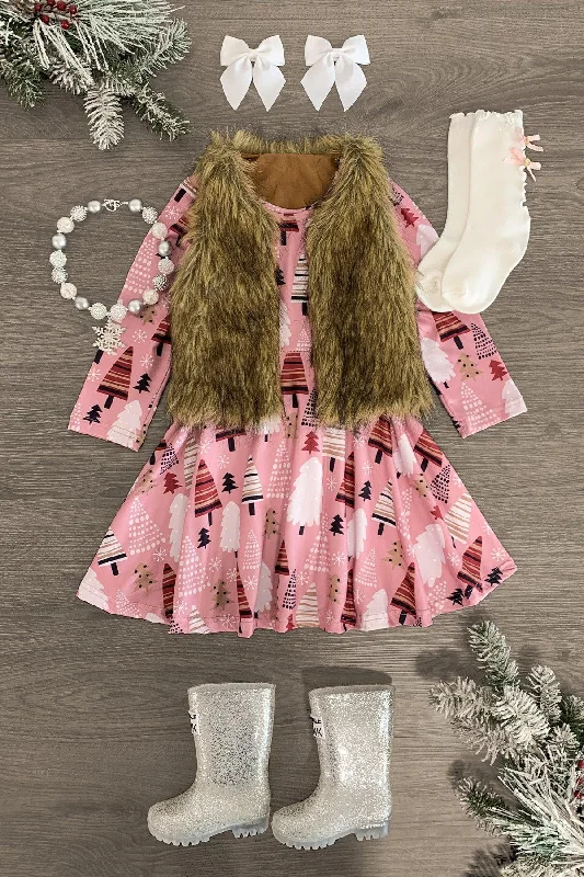 Christmas Dreamy Snowfall Pink Winter Wonderland Dress