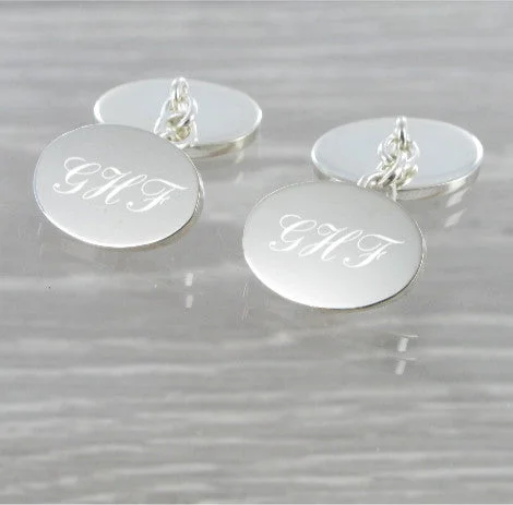 Christmas Sparkling Holiday Glow Plain Oval Chained Solid Silver Cufflinks 9364