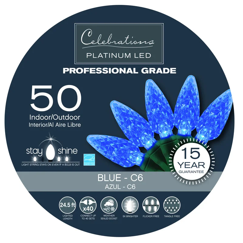 Christmas Stocking Stuffers Celebrations Platinum LED C6 Blue 50 ct String Christmas Lights 24.5 ft.