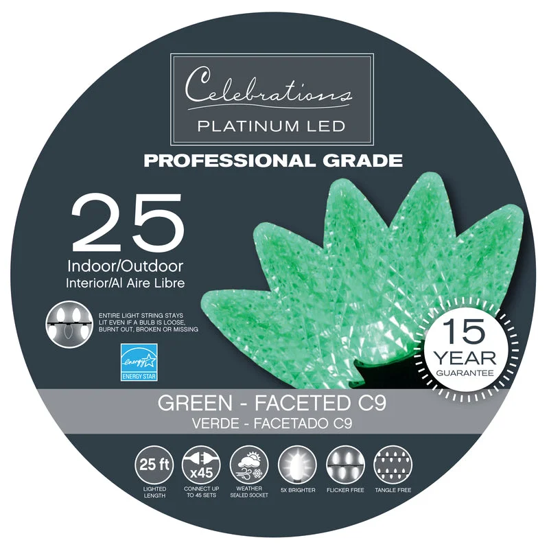 Christmas Festive Festivities Celebrations Platinum LED C9 Green 25 ct String Christmas Lights 25 ft. Christmas Festive Festivities Celebrations Platinum LED C9 Green 25 ct String Christmas Lights 25 ft.