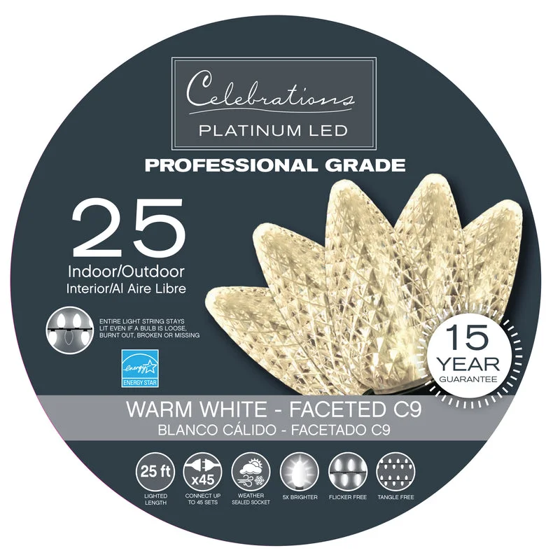 Christmas Eve Celebrations Platinum LED C9 Warm White 25 ct String Christmas Lights 25 ft.