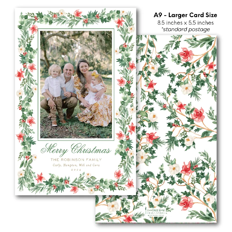 Christmas Spirit 'Poinsettia Chinoiserie' Holiday Card - A9 - Larger Card Size (Copy)