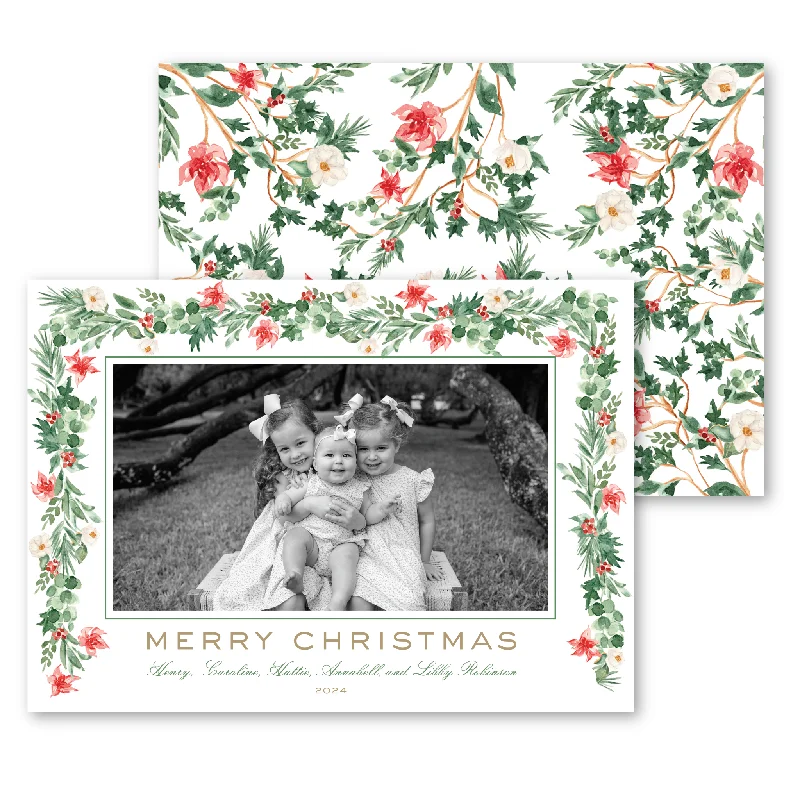 Holiday Cheer 'Poinsettia Chinoiserie' Holiday Card | Horizontal