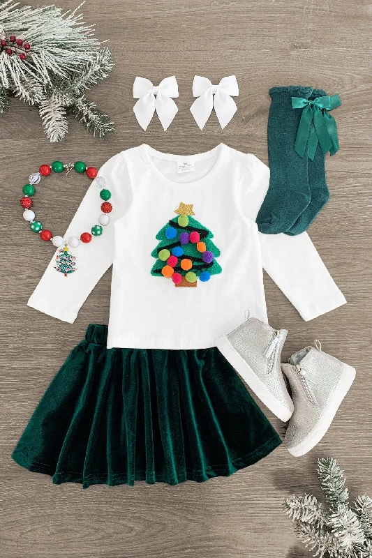 Christmas Celebration Pom Pom Christmas Tree Skirt Set