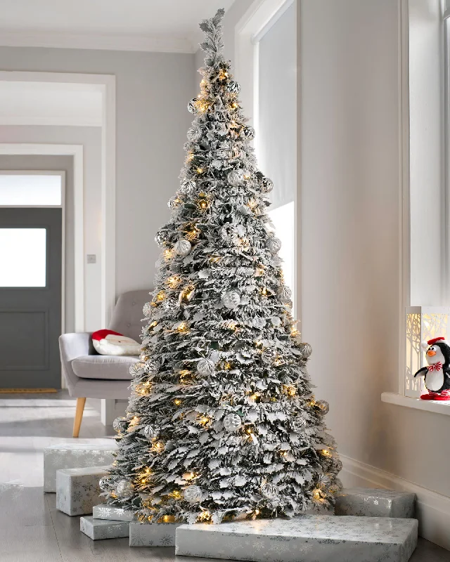 Christmas Peaceful Holiday Nights Pre-Lit Decorated Pop-Up Snow Flocked Christmas Tree, 6 ft Christmas Peaceful Holiday Nights Pre-Lit Decorated Pop-Up Snow Flocked Christmas Tree, 6 ft