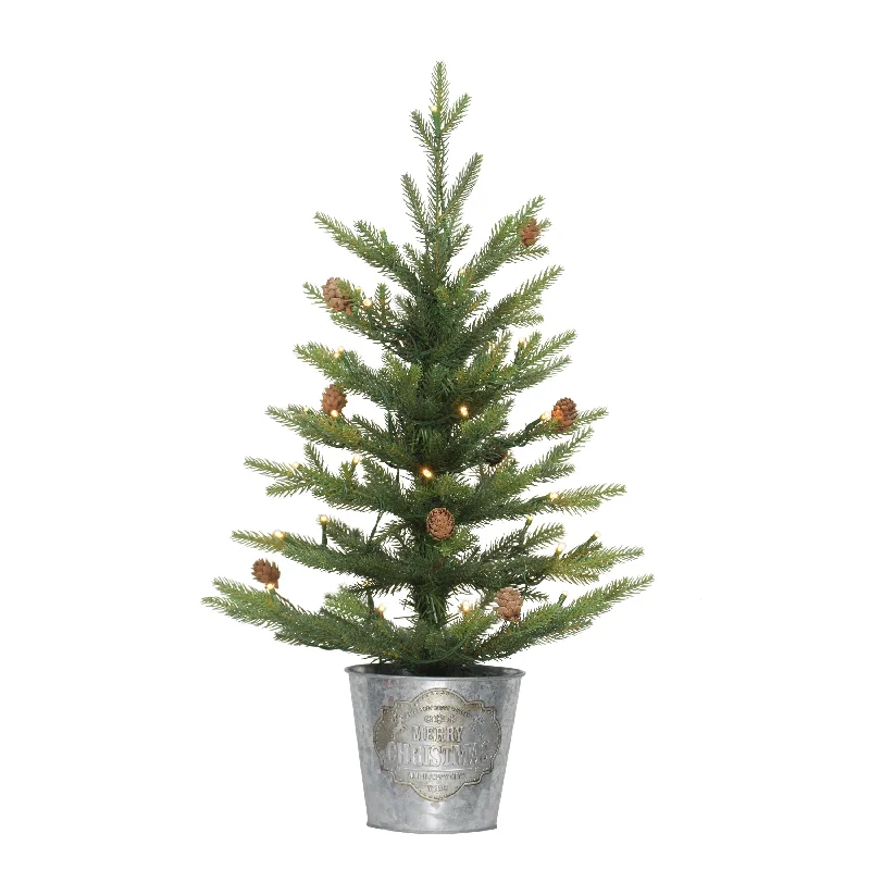 Christmas Nostalgic Festive Times Pre-Lit 2' Table Top Artificial Christmas Tree with 35 Lights in Metal Pot, Green Christmas Nostalgic Festive Times Pre-Lit 2' Table Top Artificial Christmas Tree with 35 Lights in Metal Pot, Green