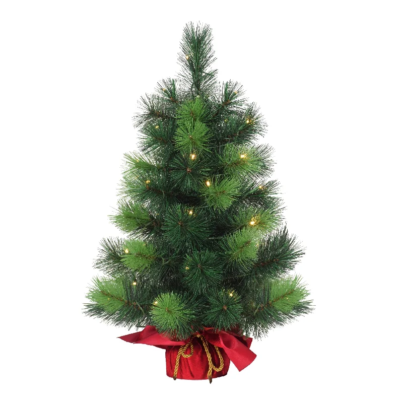 Christmas Holiday Street Decorations Pre-Lit 2' Table Top Artificial Christmas Tree with 35 Lights in Red Sac, Green Christmas Holiday Street Decorations Pre-Lit 2' Table Top Artificial Christmas Tree with 35 Lights in Red Sac, Green