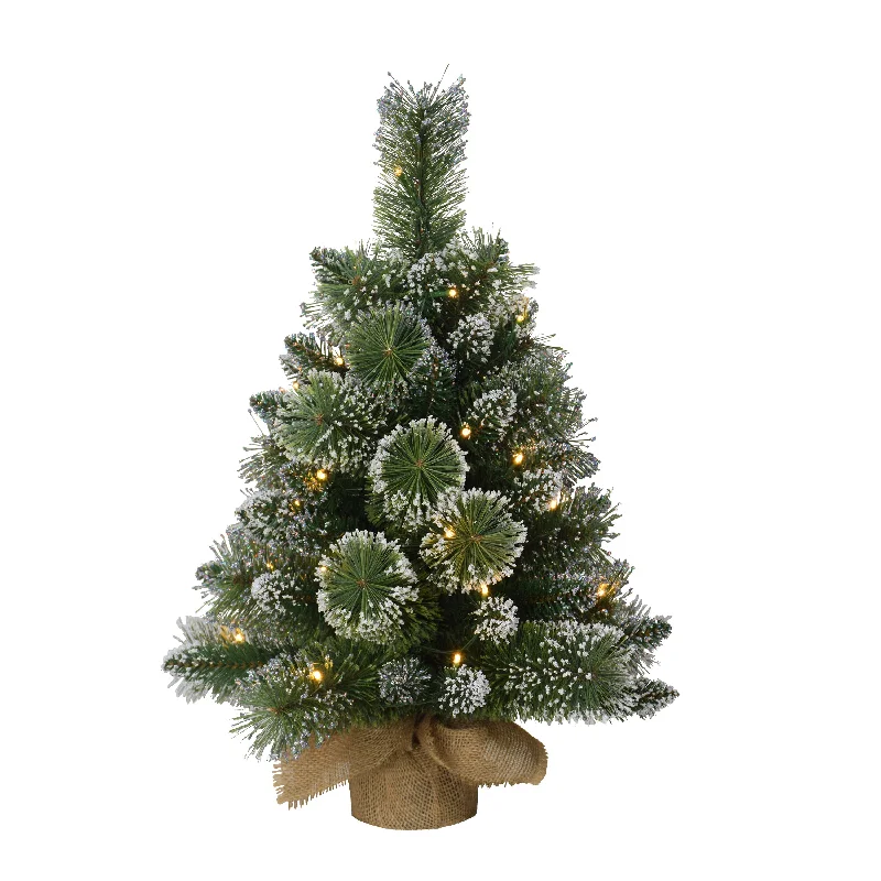 Christmas Stockings Pre-Lit 2' Table Top Artificial Christmas Tree with 35 Lights in Tan Sac, Green