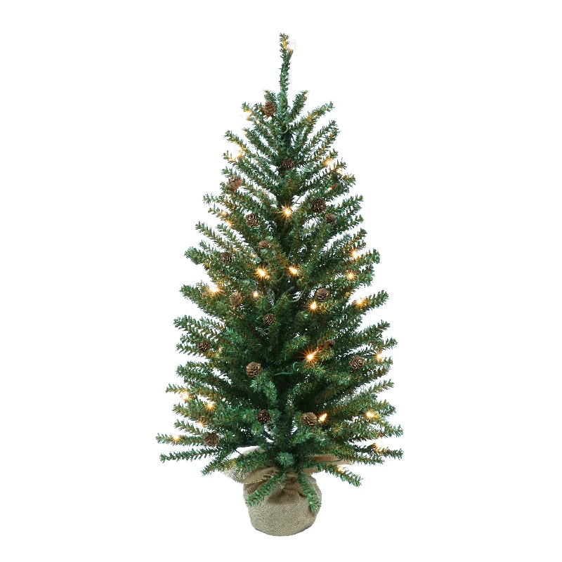 Christmas Festive Night Lights Pre-Lit 3' Fir Artificial Christmas Tree with Pines Cones and 50 Lights, Green Christmas Festive Night Lights Pre-Lit 3' Fir Artificial Christmas Tree with Pines Cones and 50 Lights, Green