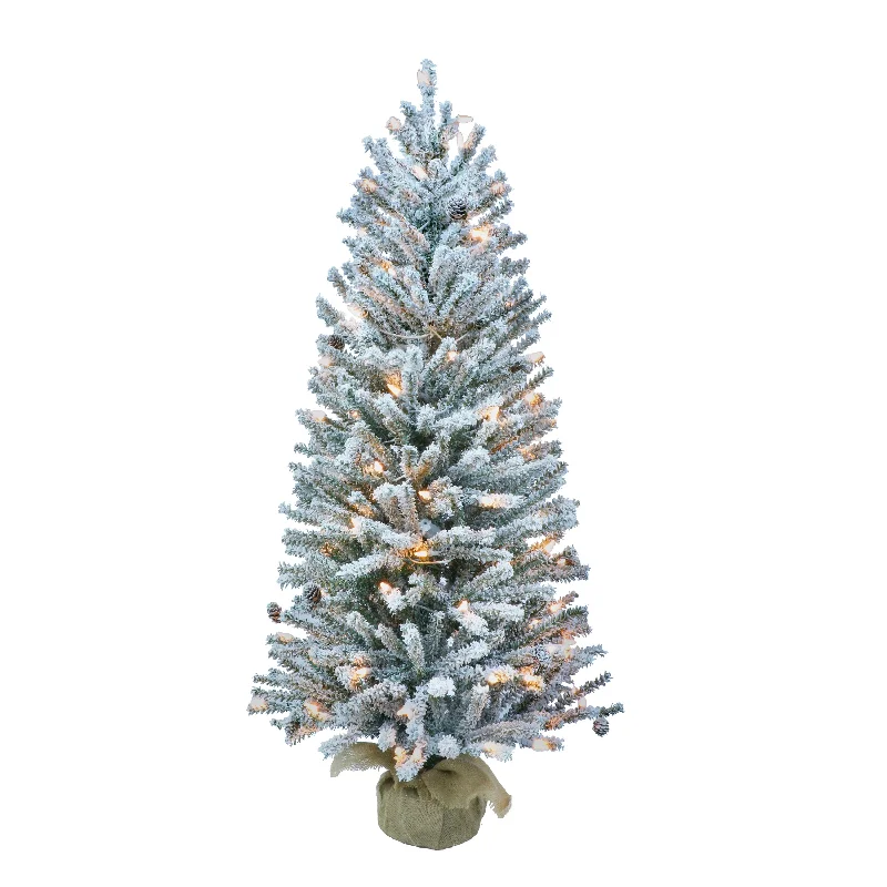 Christmas Tree Decorations Pre-Lit 3' Flocked Fir Artificial Christmas Tree with Pines Cones and 50 Lights, Green Christmas Tree Decorations Pre-Lit 3' Flocked Fir Artificial Christmas Tree with Pines Cones and 50 Lights, Green