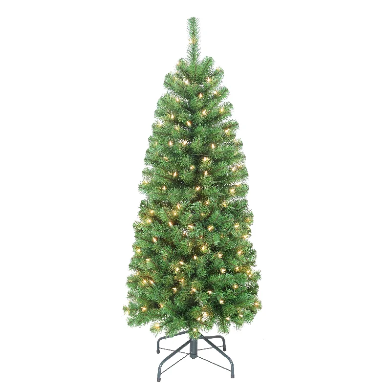 Christmas Candles Pre-Lit 4.5' Pencil Northern Fir Artificial Christmas Tree with 150 Lights, Green Christmas Candles Pre-Lit 4.5' Pencil Northern Fir Artificial Christmas Tree with 150 Lights, Green