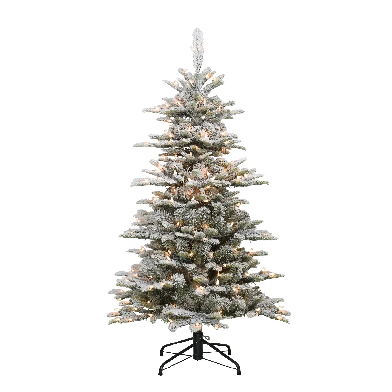 Christmas Holiday Street Decorations Pre-Lit 4.5' Slim Flocked Aspen Fir Artificial Christmas Tree with 200 Lights, Green Christmas Holiday Street Decorations Pre-Lit 4.5' Slim Flocked Aspen Fir Artificial Christmas Tree with 200 Lights, Green