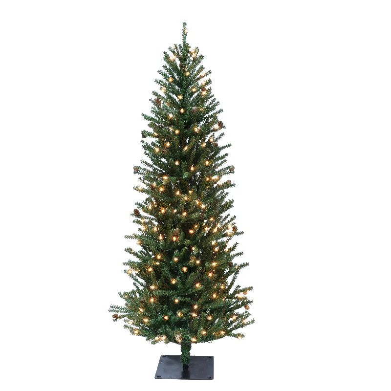 Christmas Snowfall Pre-Lit 5' Fir Artificial Christmas Tree with Pines Cones and 200 Lights, Green Christmas Snowfall Pre-Lit 5' Fir Artificial Christmas Tree with Pines Cones and 200 Lights, Green