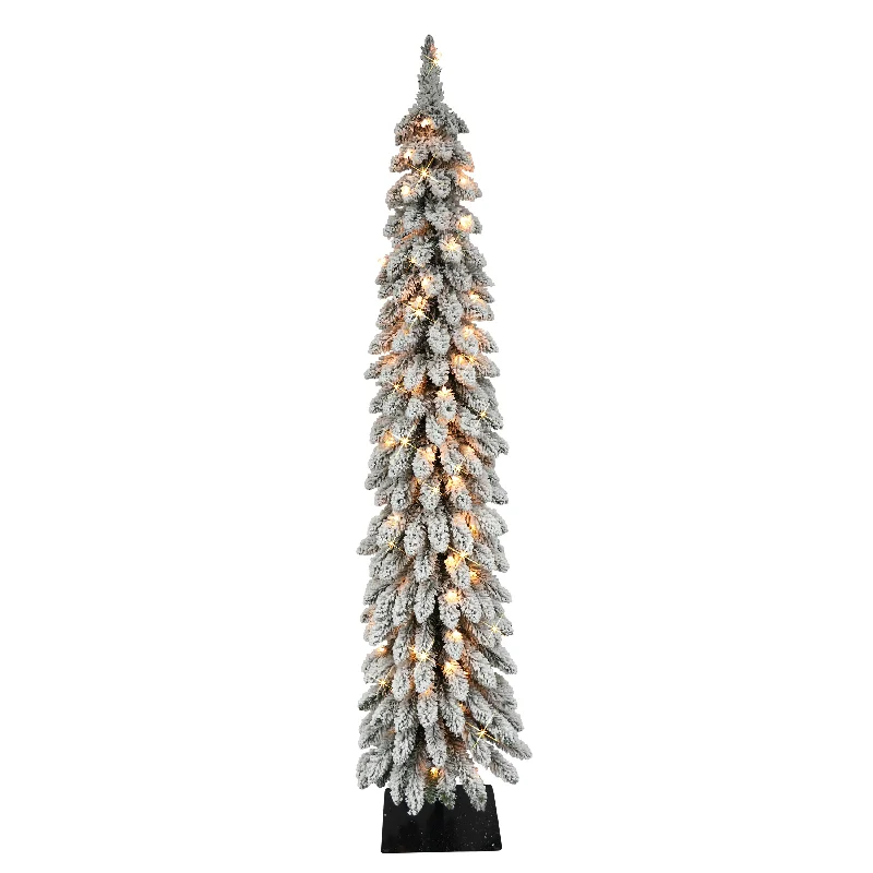 Christmas Festive Snowmen Pre-Lit 5' Flocked Pencil Alpine Artificial Christmas Tree with 70 Lights, Green Christmas Festive Snowmen Pre-Lit 5' Flocked Pencil Alpine Artificial Christmas Tree with 70 Lights, Green