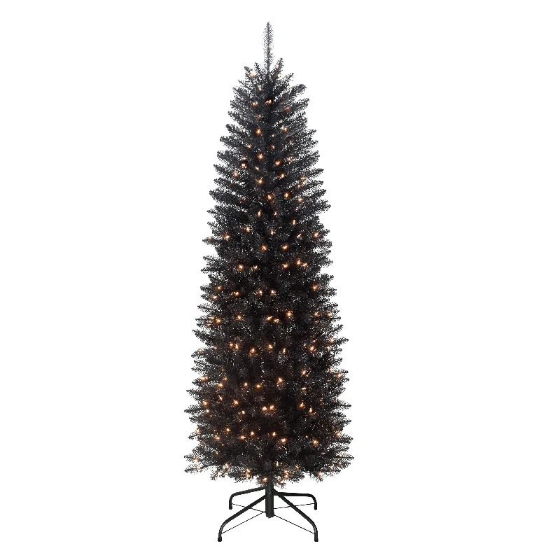 Christmas Festive Snowmen Pre-Lit 6.5' Black Pencil Fraser Fir Artificial Christmas Tree with 250 Lights, Black