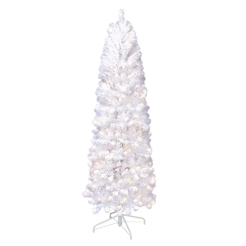 Christmas Shopping Pre-Lit 6.5' White Pencil Northern Fir Artificial Christmas Tree with 250 Lights, White Christmas Shopping Pre-Lit 6.5' White Pencil Northern Fir Artificial Christmas Tree with 250 Lights, White