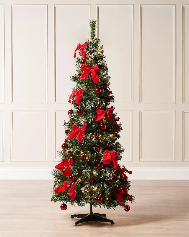 Christmas Winter Scenery Pre-Lit Pop-Up Decorated Christmas Tree, Red, 6 ft
