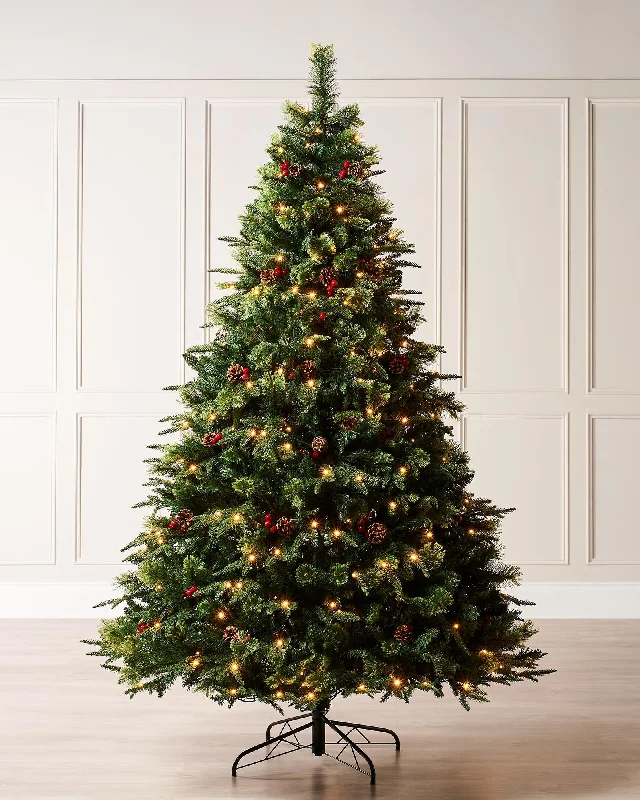 Christmas Star Pre-Lit Victorian Mixed Tip Berries & Pinecones Christmas Tree, 5 ft