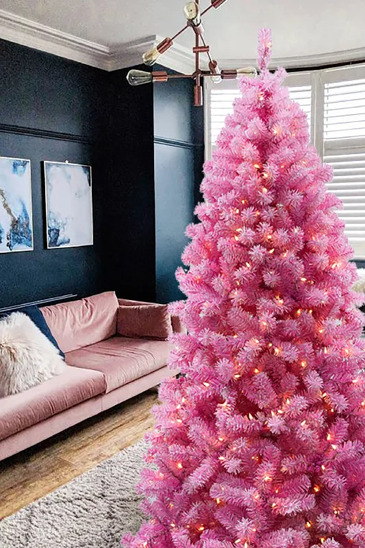 Christmas Snowfall Prelit Pink Christmas Tree with Silver Tinsel Needles Warm White Lights Christmas Snowfall Prelit Pink Christmas Tree with Silver Tinsel Needles Warm White Lights