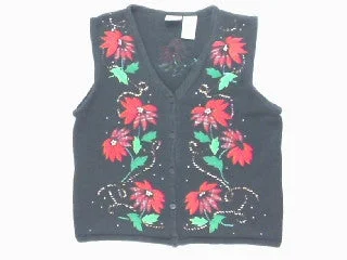 Christmas Night Pretty In Plaid Poinsettias-Medium Christmas Sweater