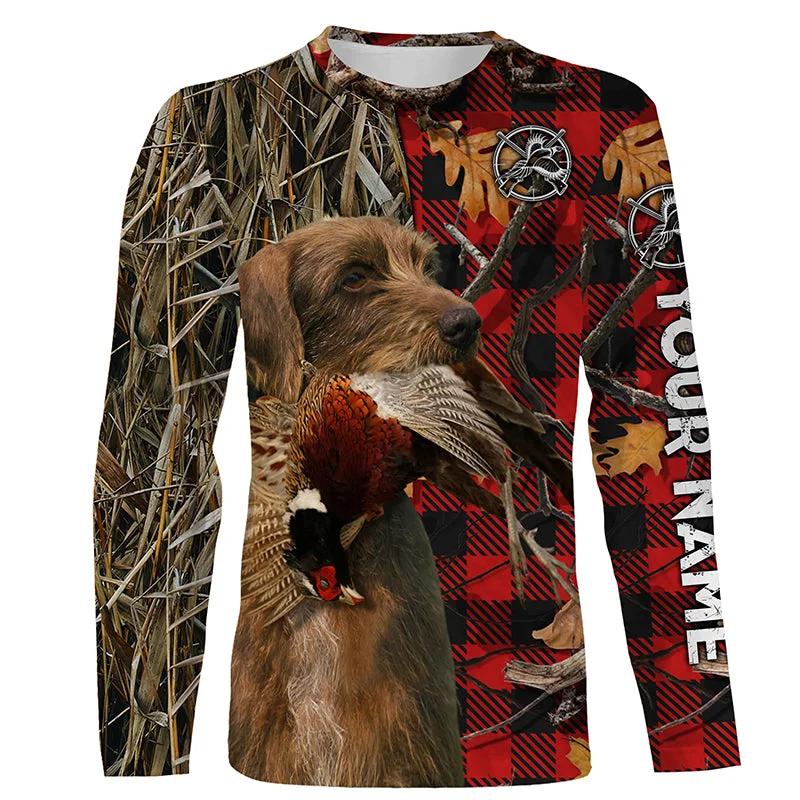 Pudelpointer Pheasant Hunting Dog Red Plaid Camo Custom Name Shirts, Christmas Gifts for Hunters FSD4245 Pudelpointer Pheasant Hunting Dog Red Plaid Camo Custom Name Shirts, Christmas Gifts for Hunters FSD4245