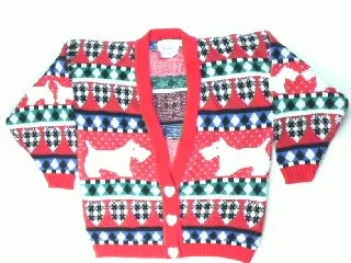 Christmas Twinkling Festive Lights Puppy Love and Plaid Hearts- Small Christmas Sweater