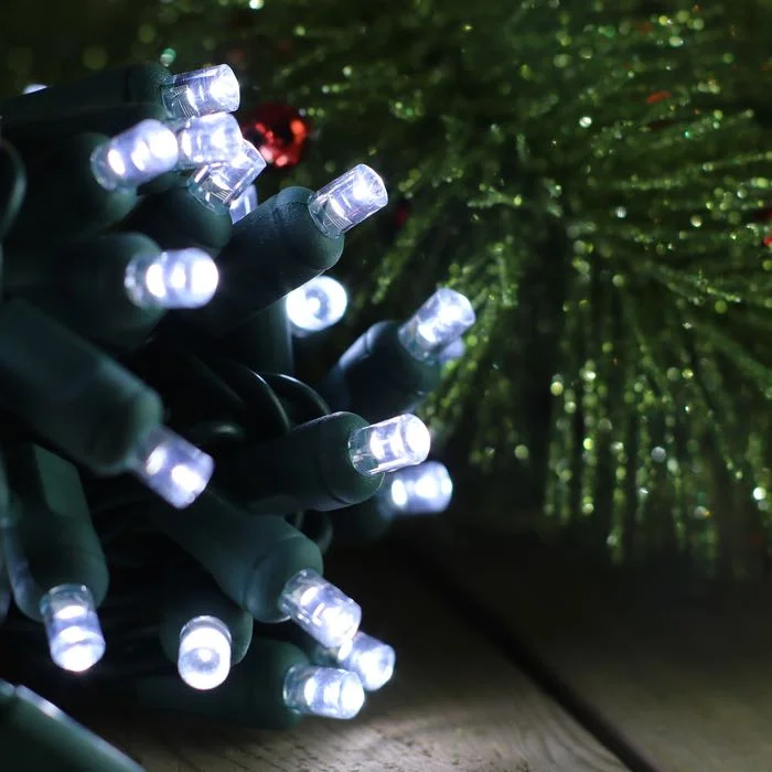 Christmas Glittering Snowy Roofs 50-light 5mm Pure White LED Twinkle Lights Green Wire 6 inch Spacing Christmas Glittering Snowy Roofs 50-light 5mm Pure White LED Twinkle Lights Green Wire 6 inch Spacing