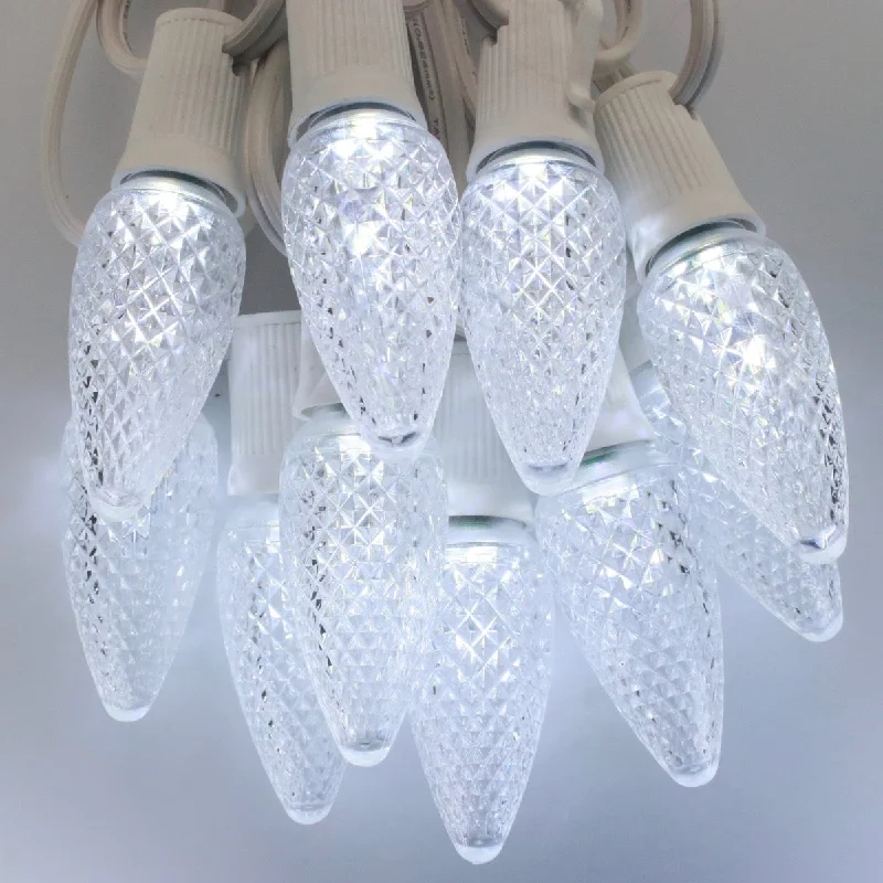 Christmas Pajamas C9 Pure (Cool) White Twinkle LED Bulbs E17 Bases (25 Pack)