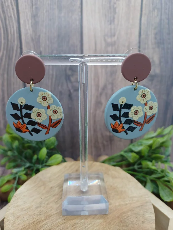 Christmas Classic Fireplace Setting Purple & Blue Floral Earrings
