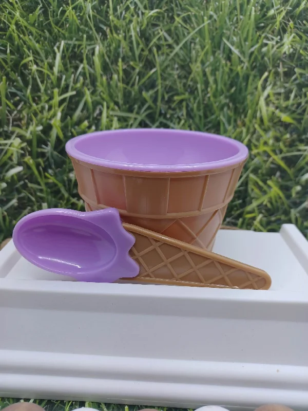 Christmas Decor Purple Ice Cream Waffle Cone Bowl w/ Spoon