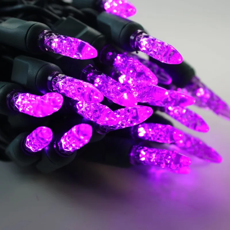 50-light  M5 Purple LED Christmas Lights, 4" Spacing Green Wire