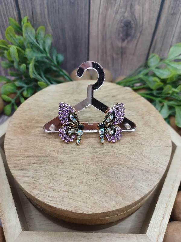 Christmas Fireplace Mantel Purple Rhinestone Butterfly Earrings