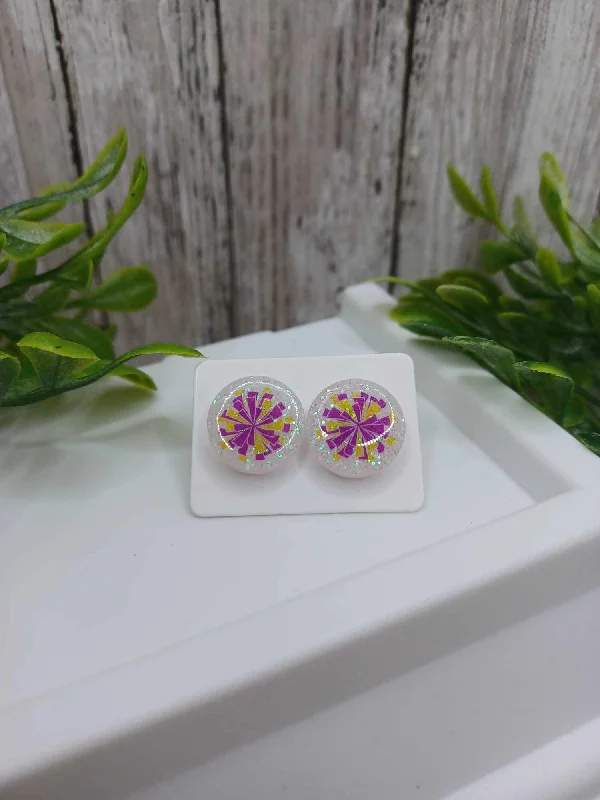 Purple & Yellow Glitter Cheer Earrings